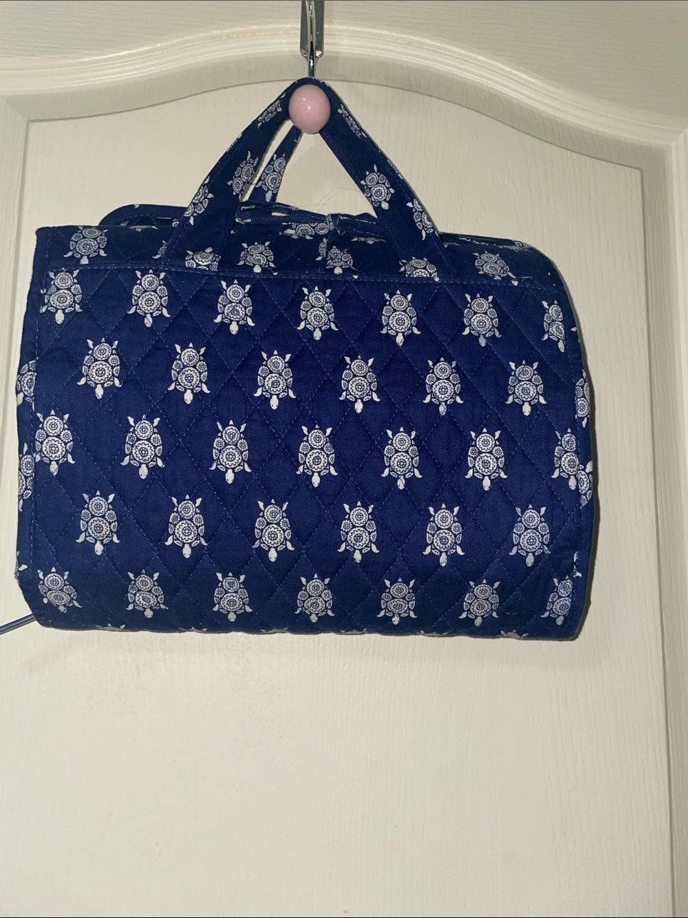 Vera Bradley Navy Quilted Travel Bag with White Turtle Print